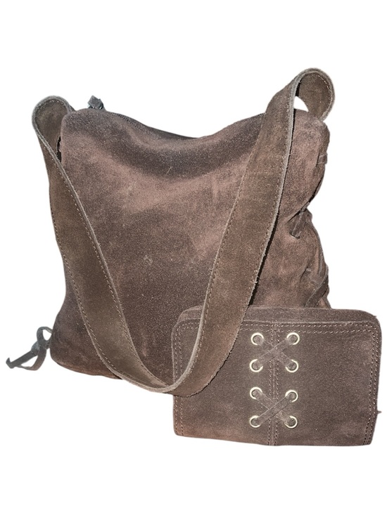 American Eagle Outfitters Handbags - Vintage Y2K American Eagle Brown Suede Lace Up Bag & Matching Wallet Set